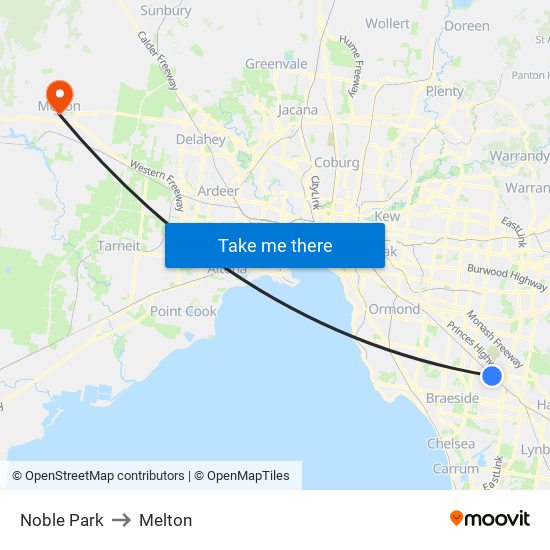 Noble Park to Melton map