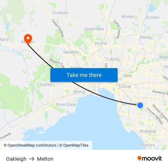 Oakleigh to Melton map