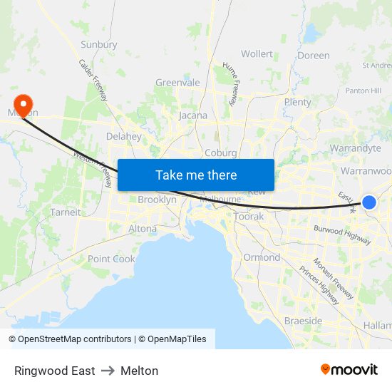 Ringwood East to Melton map