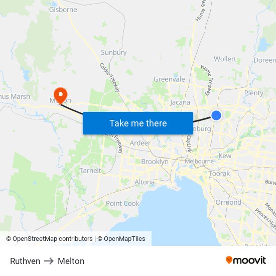 Ruthven to Melton map