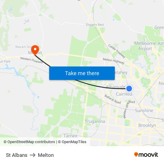 St Albans to Melton map