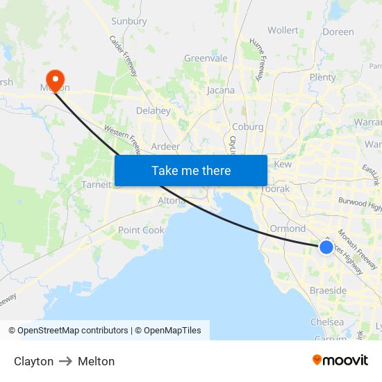Clayton to Melton map