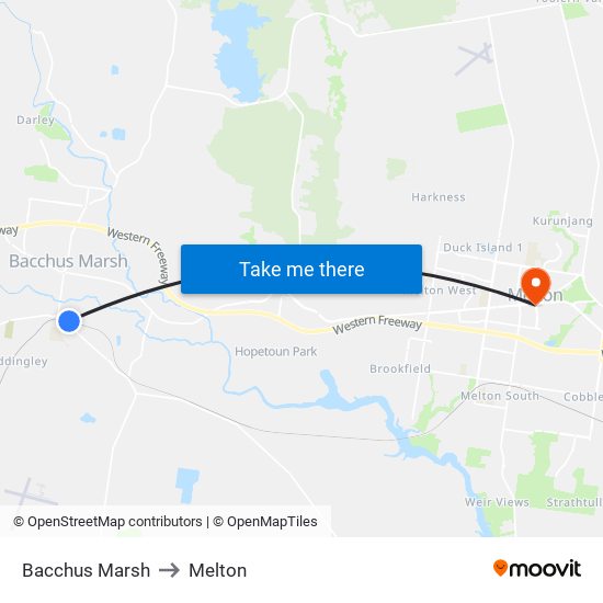 Bacchus Marsh to Melton map