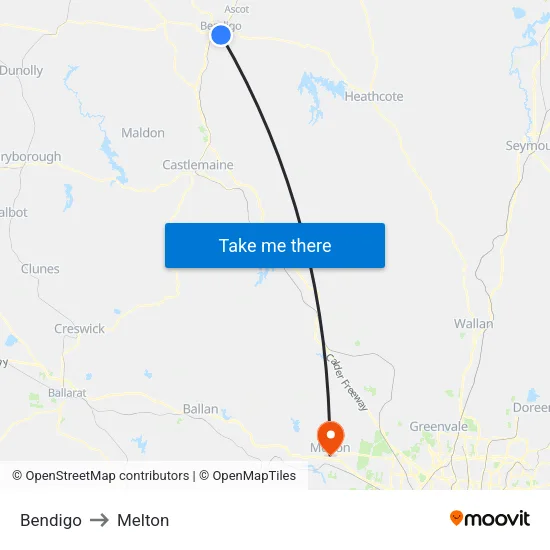 Bendigo to Melton map