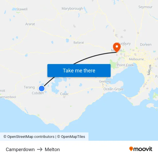 Camperdown to Melton map