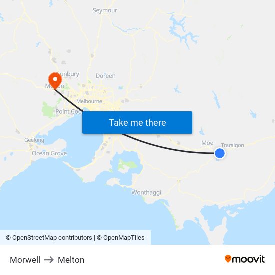 Morwell to Melton map