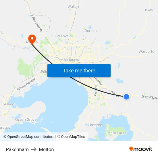 Pakenham to Melton map