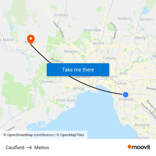 Caulfield to Melton map