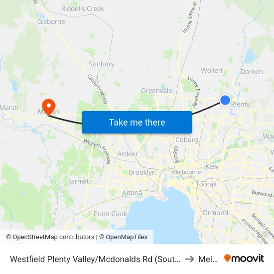 Westfield Plenty Valley/Mcdonalds Rd to Melton map
