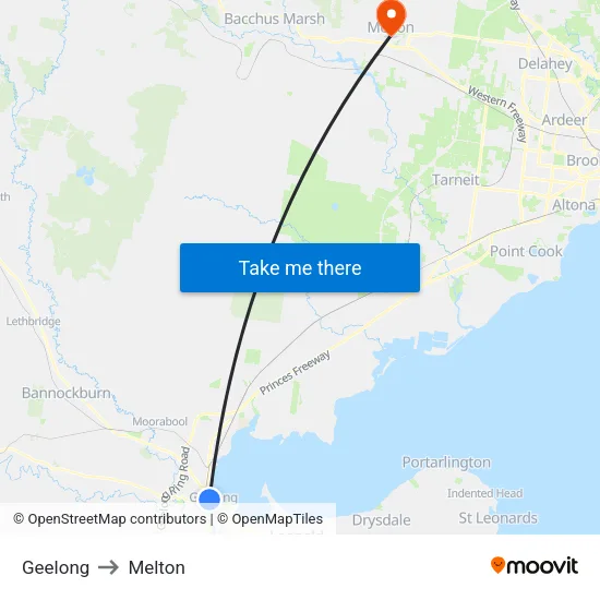 Geelong to Melton map