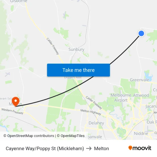Cayenne Way/Poppy St to Melton map