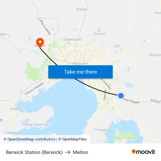 Berwick Station to Melton map