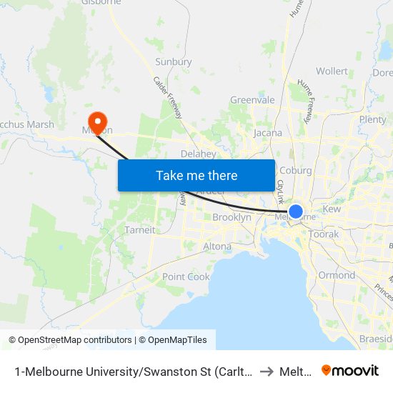 1-Melbourne University/Swanston St (Carlton) to Melton map