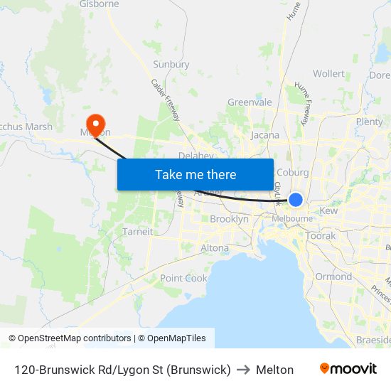 120-Brunswick Rd/Lygon St (Brunswick) to Melton map