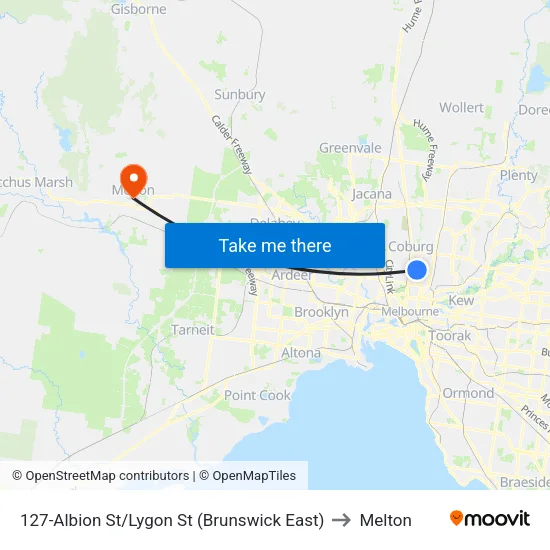 Albion St/Lygon St #127 to Melton map