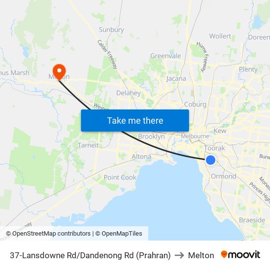 37-Lansdowne Rd/Dandenong Rd (Prahran) to Melton map