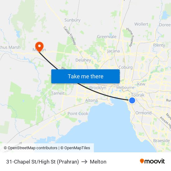 31-Chapel St/High St (Prahran) to Melton map