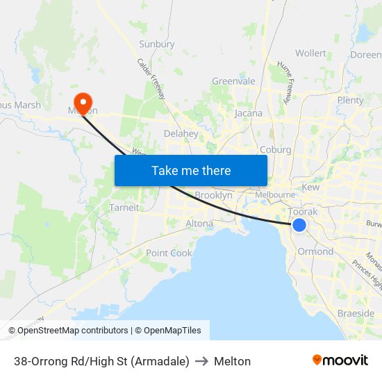 38-Orrong Rd/High St (Armadale) to Melton map