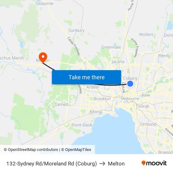 132-Sydney Rd/Moreland Rd (Coburg) to Melton map