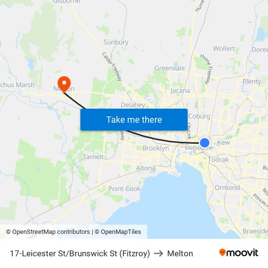 17-Leicester St/Brunswick St (Fitzroy) to Melton map