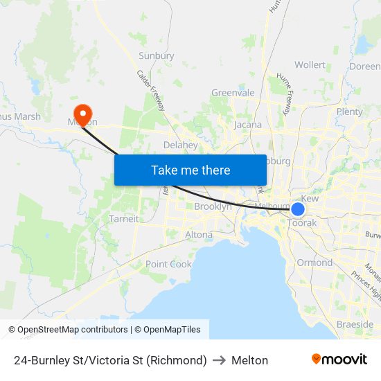 24-Burnley St/Victoria St (Richmond) to Melton map