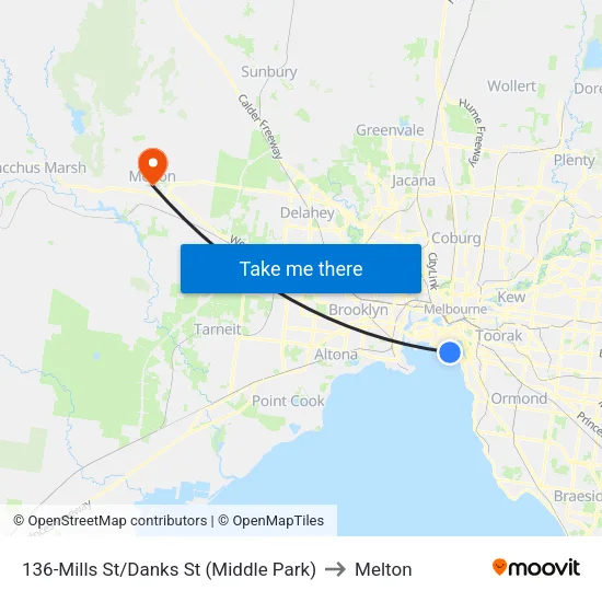 Mills St/Danks St #136 to Melton map