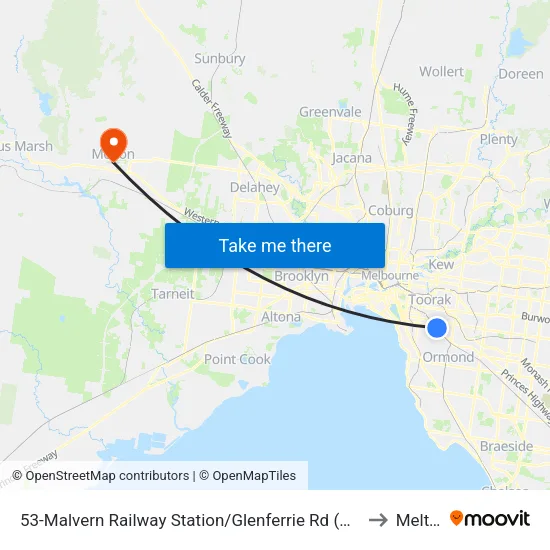Malvern Railway Station/Glenferrie Rd #53 to Melton map