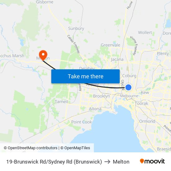 19-Brunswick Rd/Sydney Rd (Brunswick) to Melton map