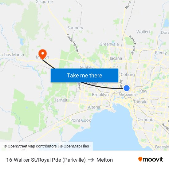 16-Walker St/Royal Pde (Parkville) to Melton map