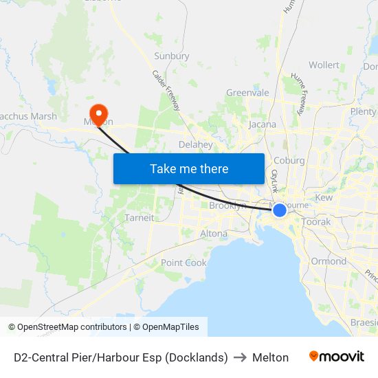 D2-Central Pier/Harbour Esp (Docklands) to Melton map