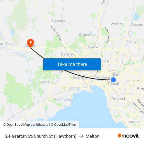 24-Grattan St/Church St (Hawthorn) to Melton map