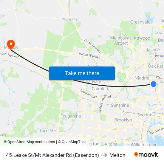 45-Leake St/Mt Alexander Rd (Essendon) to Melton map