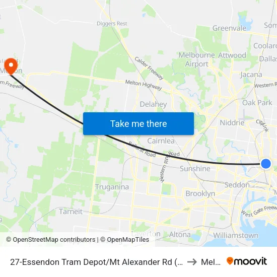 Essendon Tram Depot/Mt Alexander Rd #27 to Melton map
