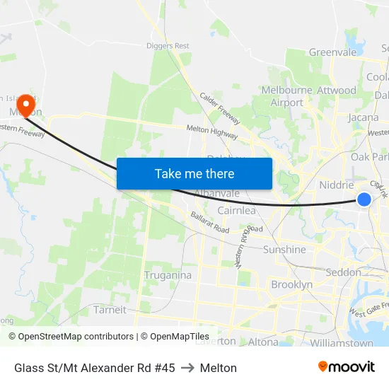 Glass St/Mt Alexander Rd #45 to Melton map