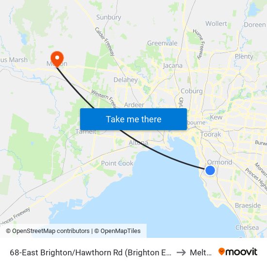 68-East Brighton/Hawthorn Rd (Brighton East) to Melton map