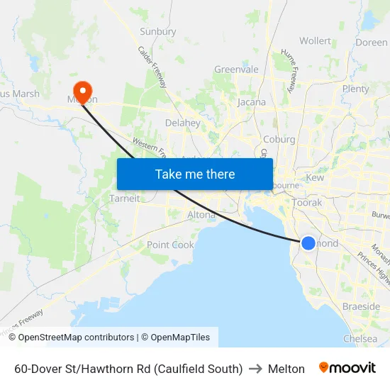Dover St/Hawthorn Rd #60 to Melton map