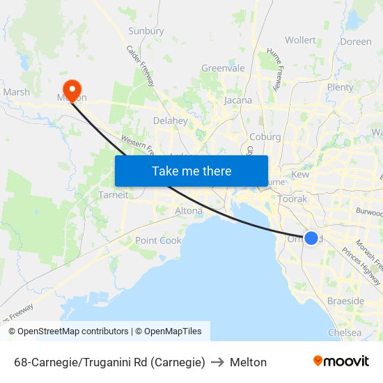 68-Carnegie/Truganini Rd (Carnegie) to Melton map