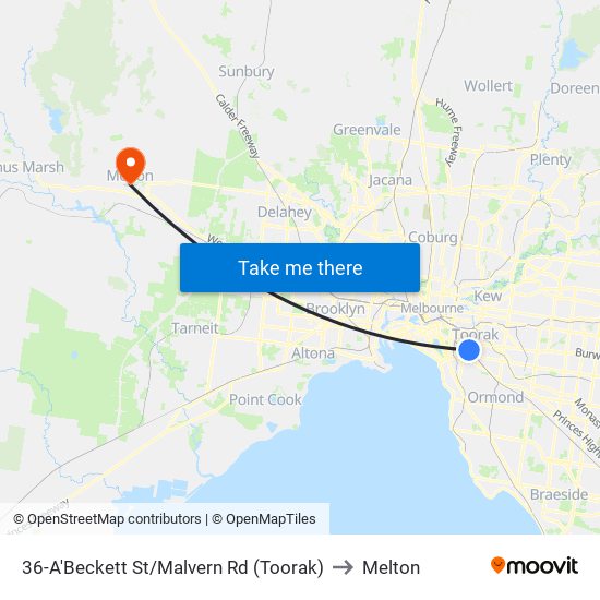 36-A'Beckett St/Malvern Rd (Toorak) to Melton map