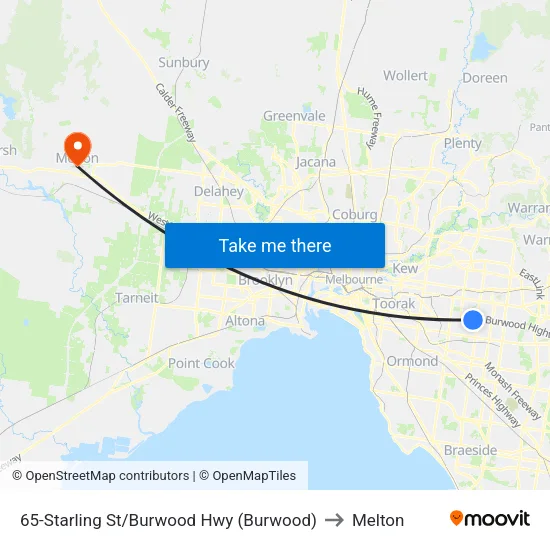 Starling St/Burwood Hwy #65 to Melton map