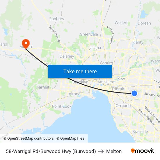 58-Warrigal Rd/Burwood Hwy (Burwood) to Melton map