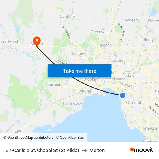 37-Carlisle St/Chapel St (St Kilda) to Melton map