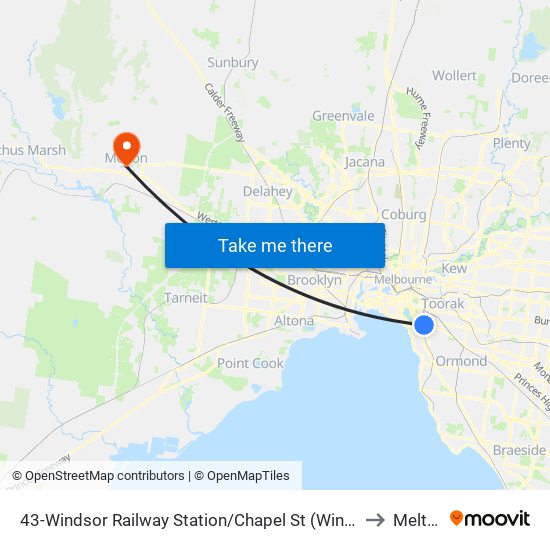 43-Windsor Railway Station/Chapel St (Windsor) to Melton map