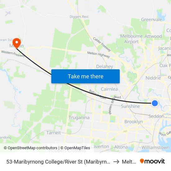 53-Maribyrnong College/River St (Maribyrnong) to Melton map