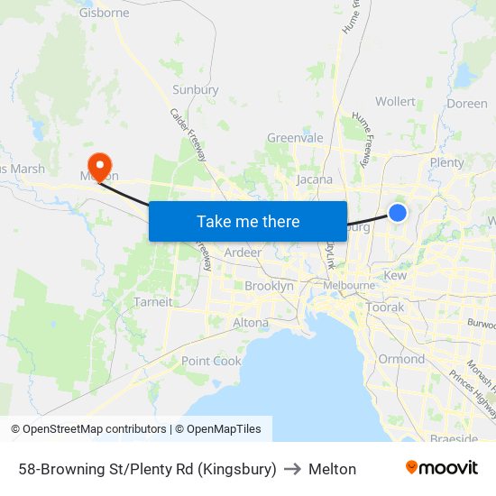 58-Browning St/Plenty Rd (Kingsbury) to Melton map