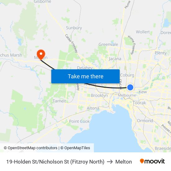 19-Holden St/Nicholson St (Fitzroy North) to Melton map