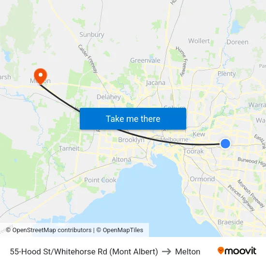Hood St/Whitehorse Rd #55 to Melton map