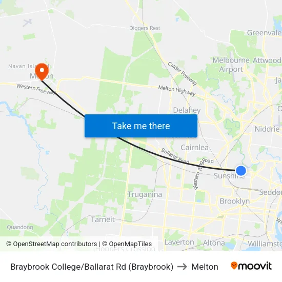Braybrook College/Ballarat Rd to Melton map