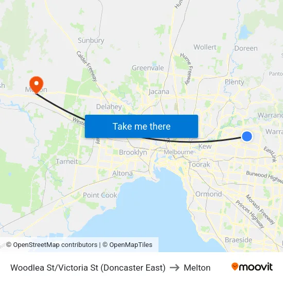 Woodlea St/Victoria St to Melton map