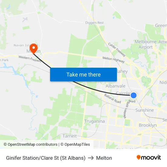 Ginifer Station/Clare St to Melton map
