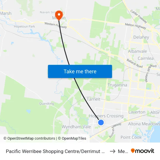 Pacific Werribee Shopping Centre/Derrimut Rd to Melton map